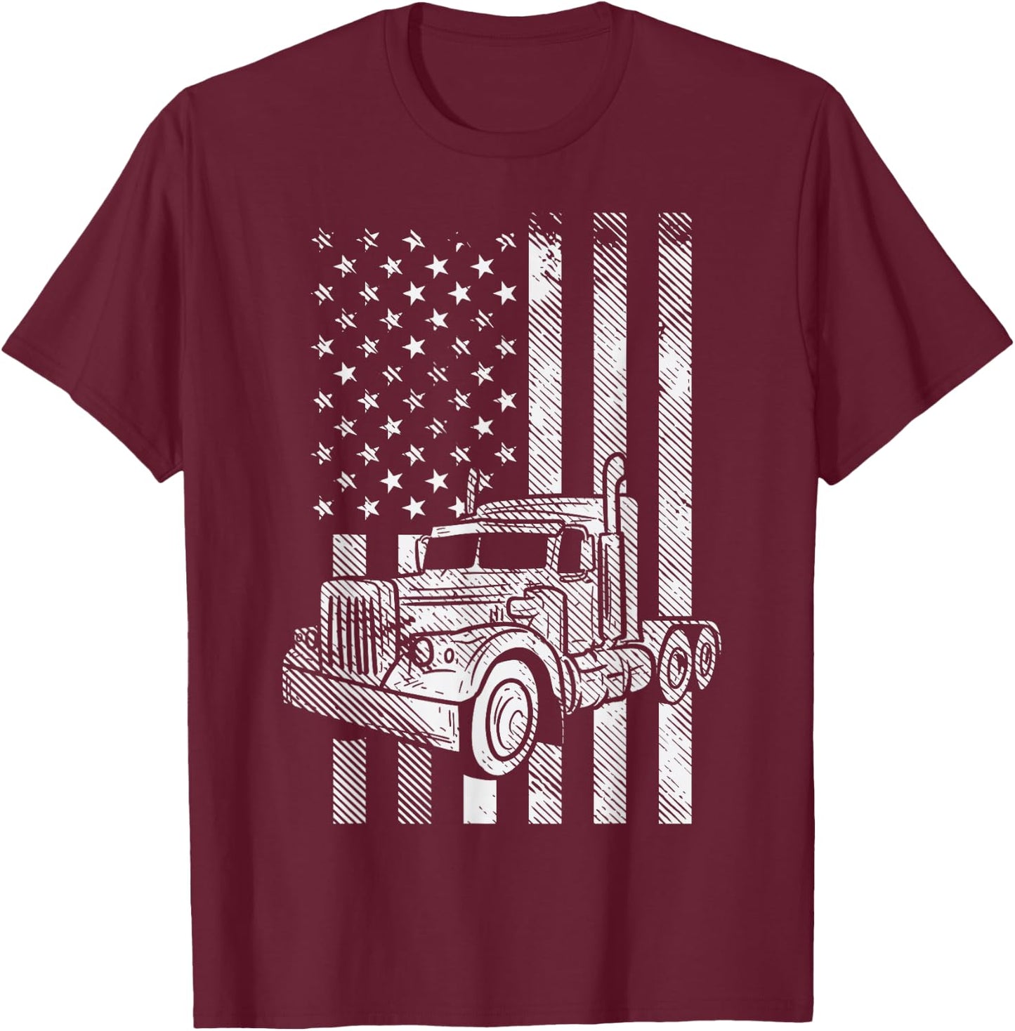 American Flag Semi Truck US Trucking Driver Trucker Gift T-Shirt - T-Shirt | Maroon