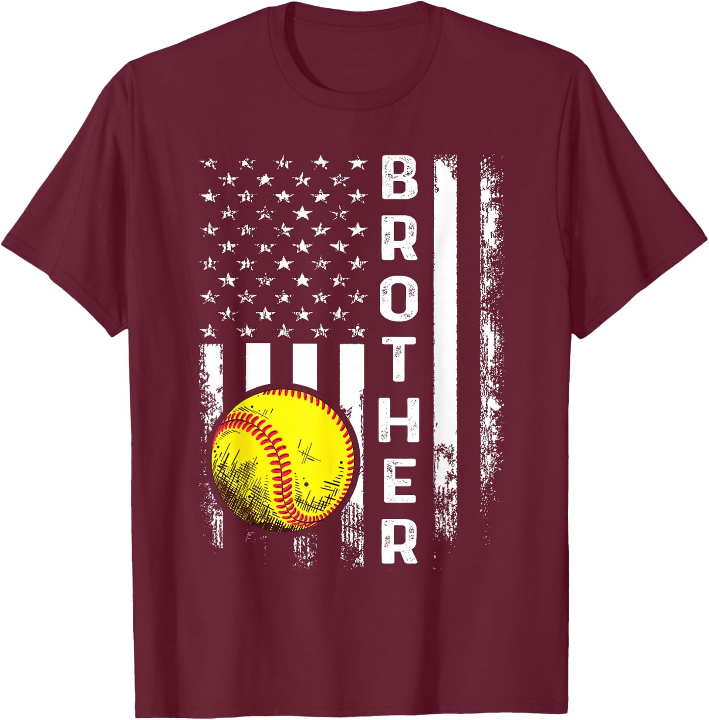 Softball Brother American Flag Vintage Christmas Xmas Kids Men T-Shirt - T-Shirt | Maroon