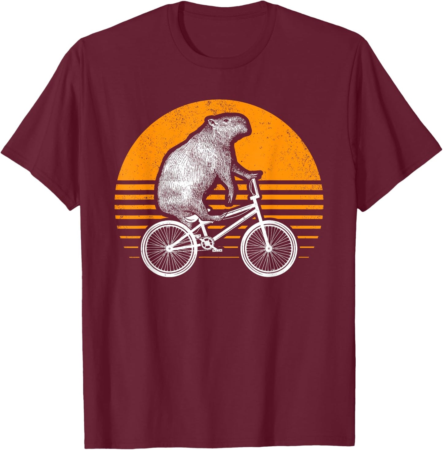 Funny Capybara Riding Bike Retro Capibara Bicycle T-Shirt - T-Shirt | Maroon