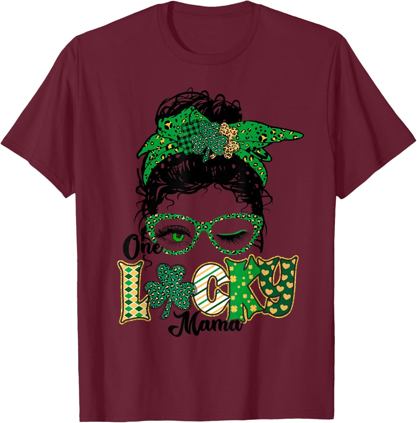 One Lucky Mama St Patricks Day Mom Mother Shamrock T-Shirt - T-Shirt | Maroon