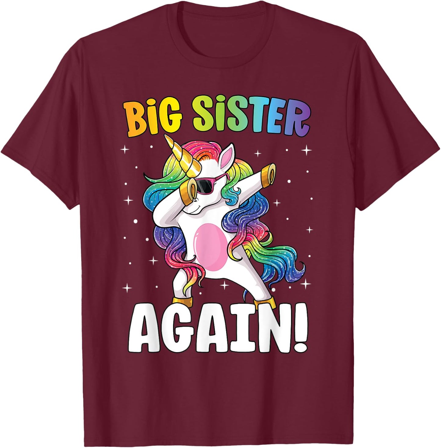 Big Sister Again Girls Dab Unicorn Daughter Older Sibling T-Shirt - T-Shirt | Maroon