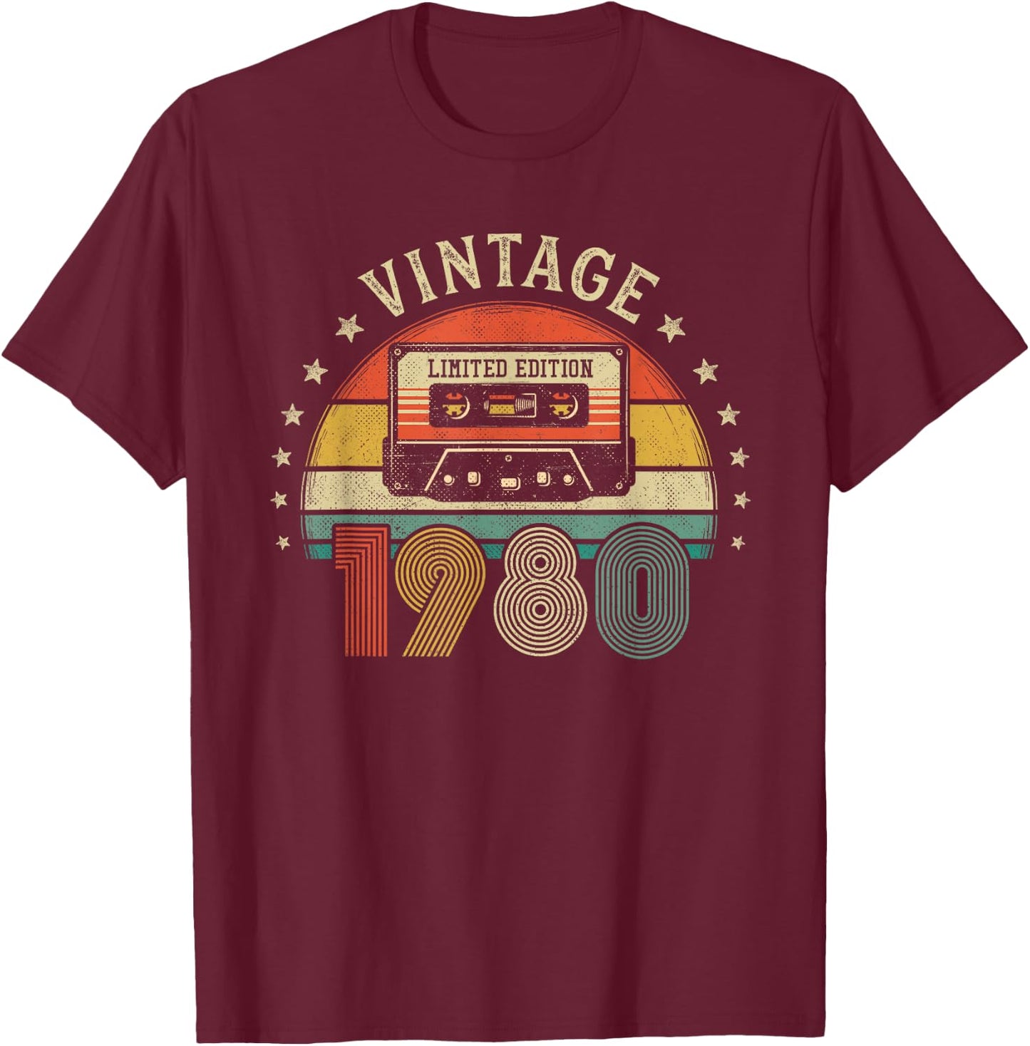 Vintage 1980 Retro Cassette Tape - 46th Birthday T-Shirt - T-Shirt | Maroon