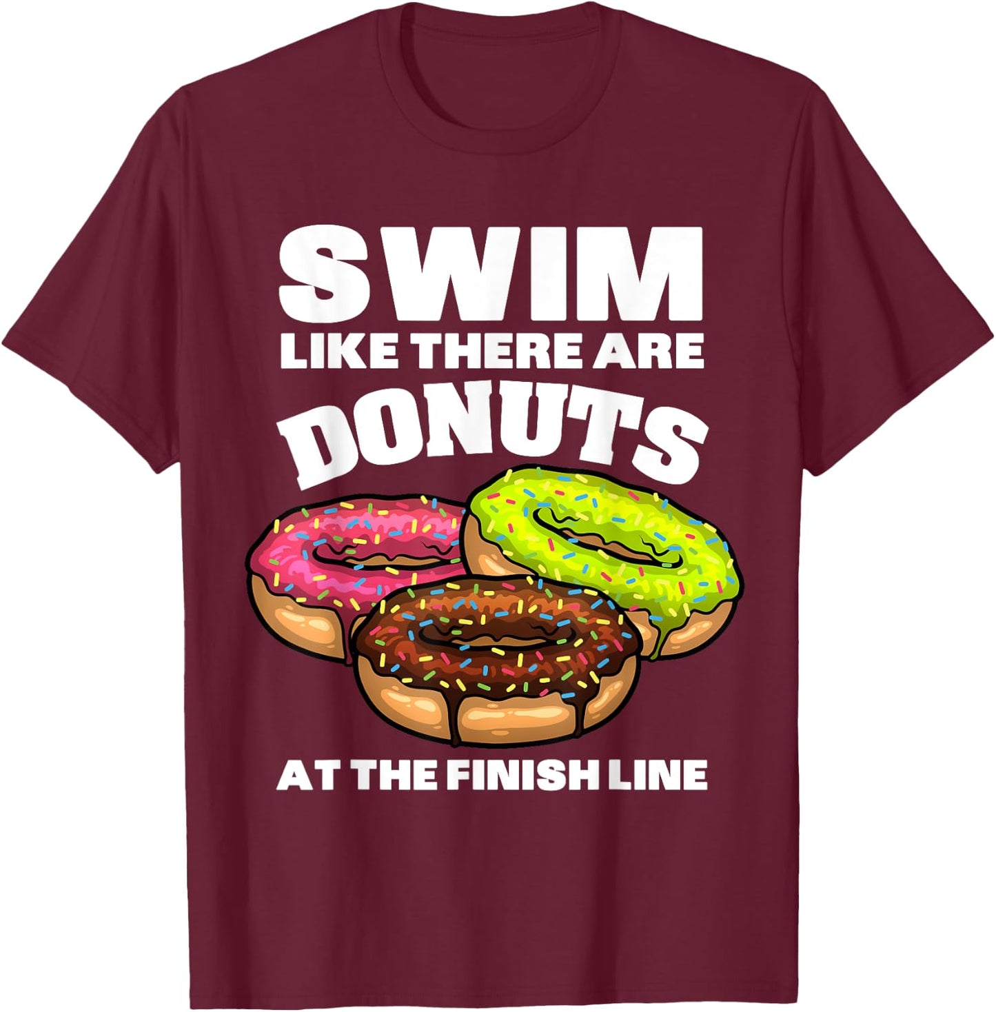 Funny Swimming Donut Design Men Women Swimmer Sports Athlete T-Shirt - T-Shirt | Maroon