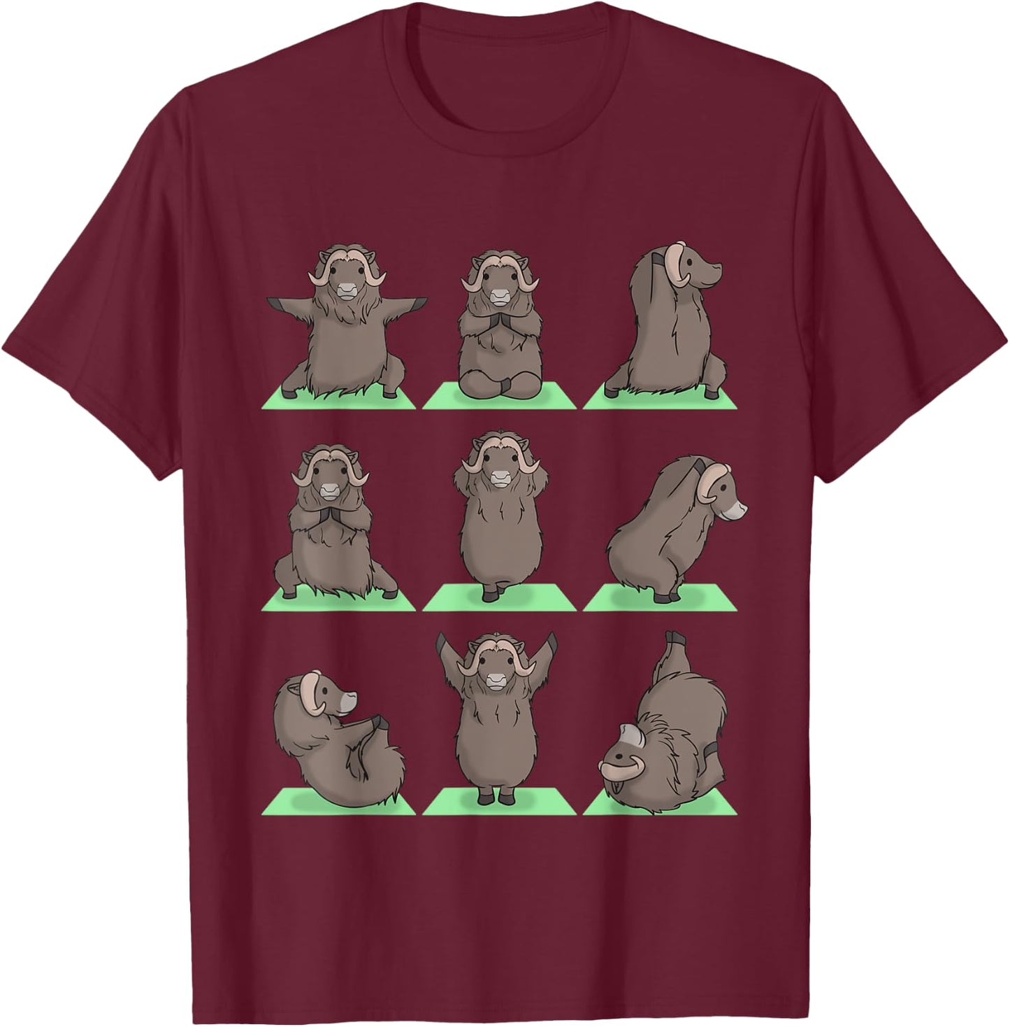 Musk Ox Yoga Pose Zen Cute Workout Exercise Yogi Funny T-Shirt - T-Shirt | Maroon