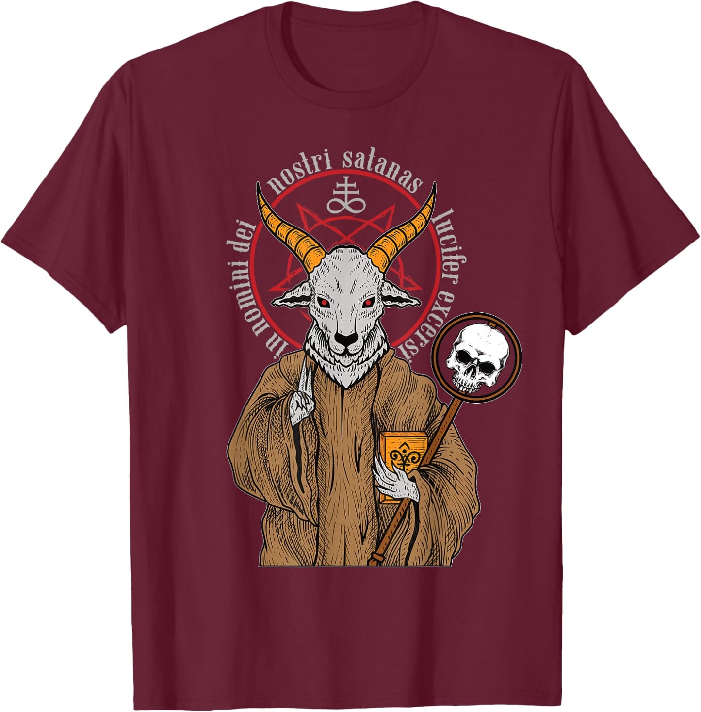 Baphomet Satan Antichrist Goat Luzifer 666 Occult Devil T-Shirt - T-Shirt | Maroon