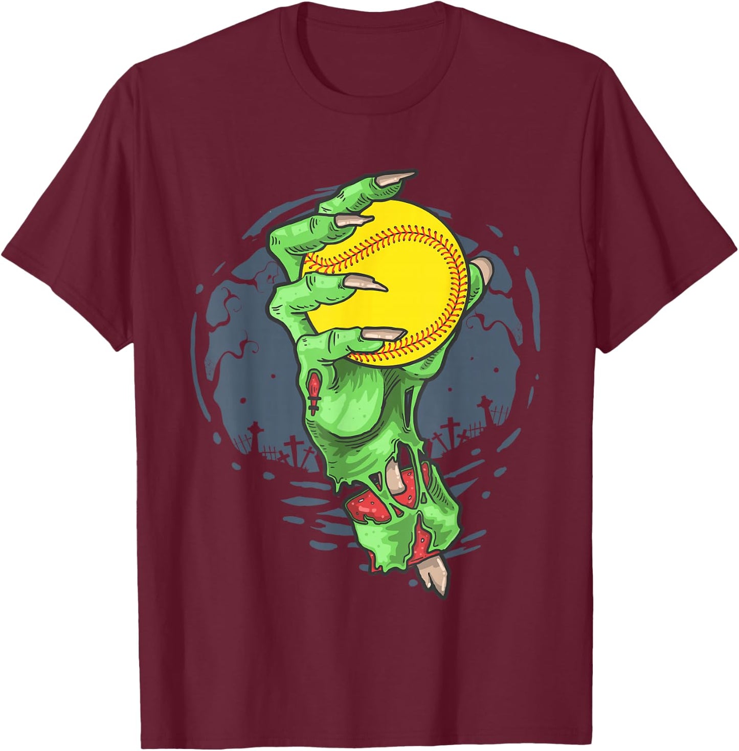 Softball Zombie Hand Softball Player Halloween Costume T-Shirt - T-Shirt | Maroon