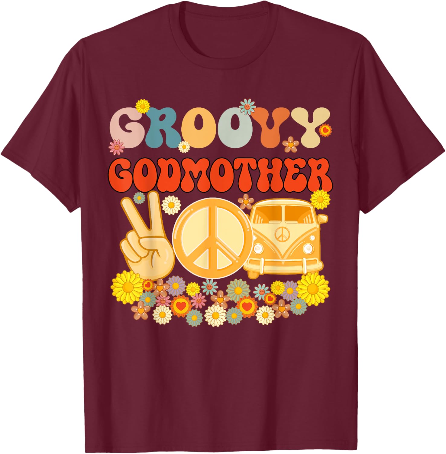 Groovy Godmother Retro Matching Family Baby Shower Mother's T-Shirt - T-Shirt | Maroon