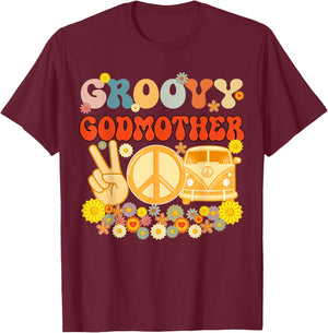 Groovy Godmother Retro Matching Family Baby Shower Mother's T-Shirt - T-Shirt | Maroon
