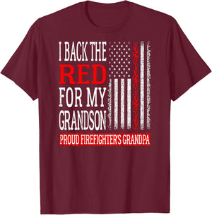 I Back The Red For My Grandson Firefighter's Grandpa Family T-Shirt - T-Shirt | Maroon