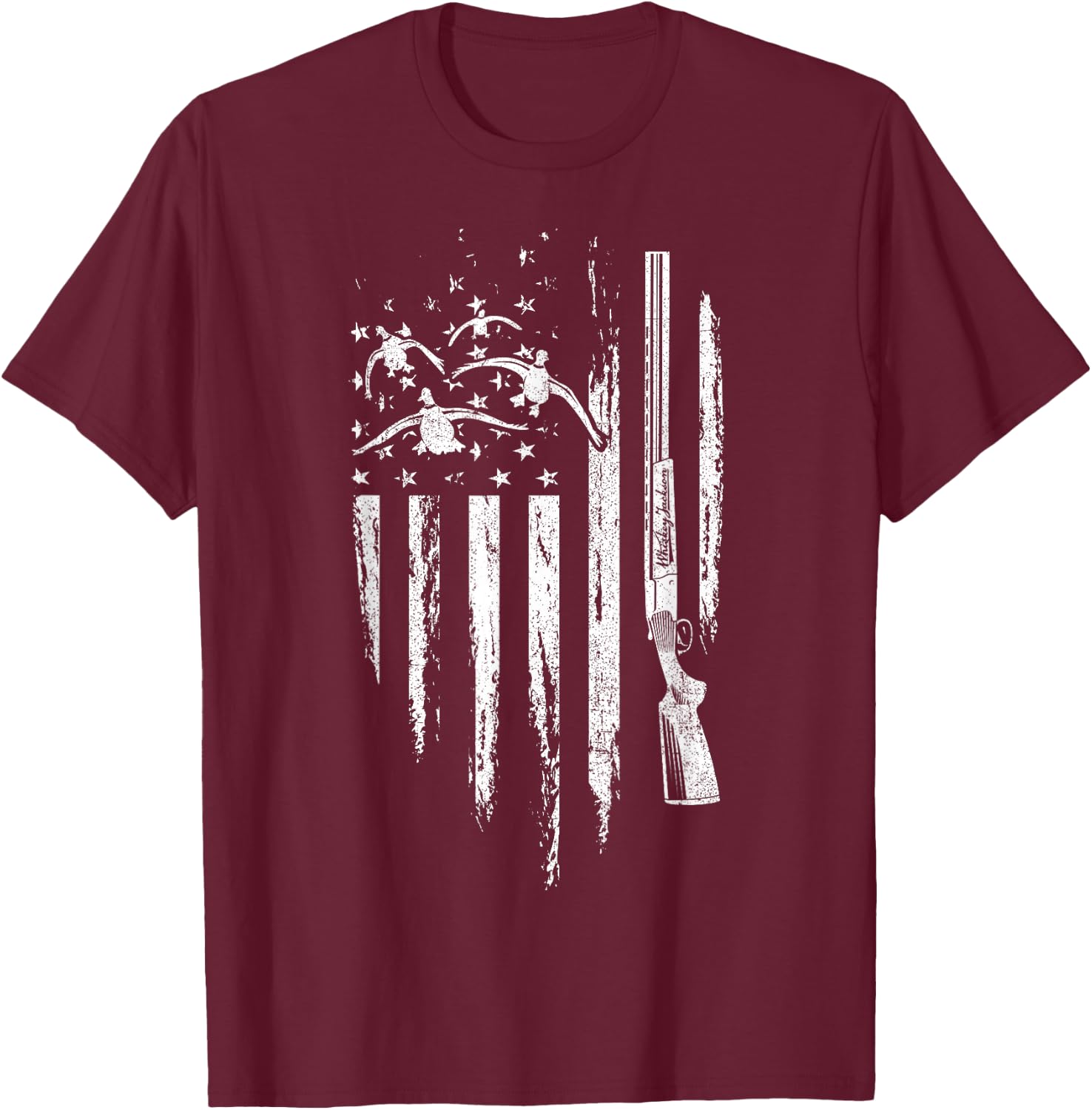Duck Hunting American Flag Waterfowl Goose Gift Hunter T-Shirt - T-Shirt | Maroon