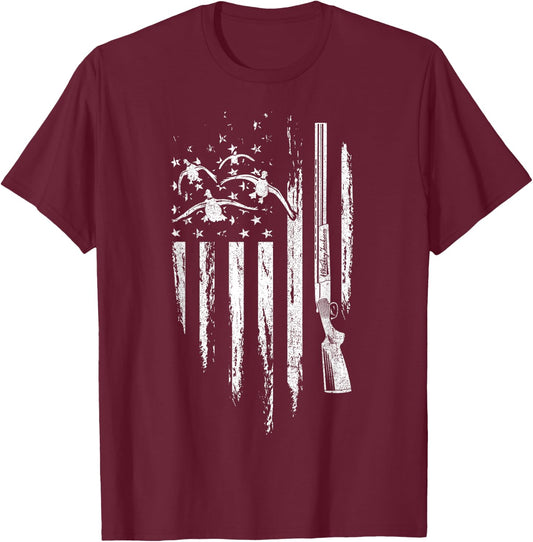 Duck Hunting American Flag Waterfowl Goose Gift Hunter T-Shirt - T-Shirt | Maroon