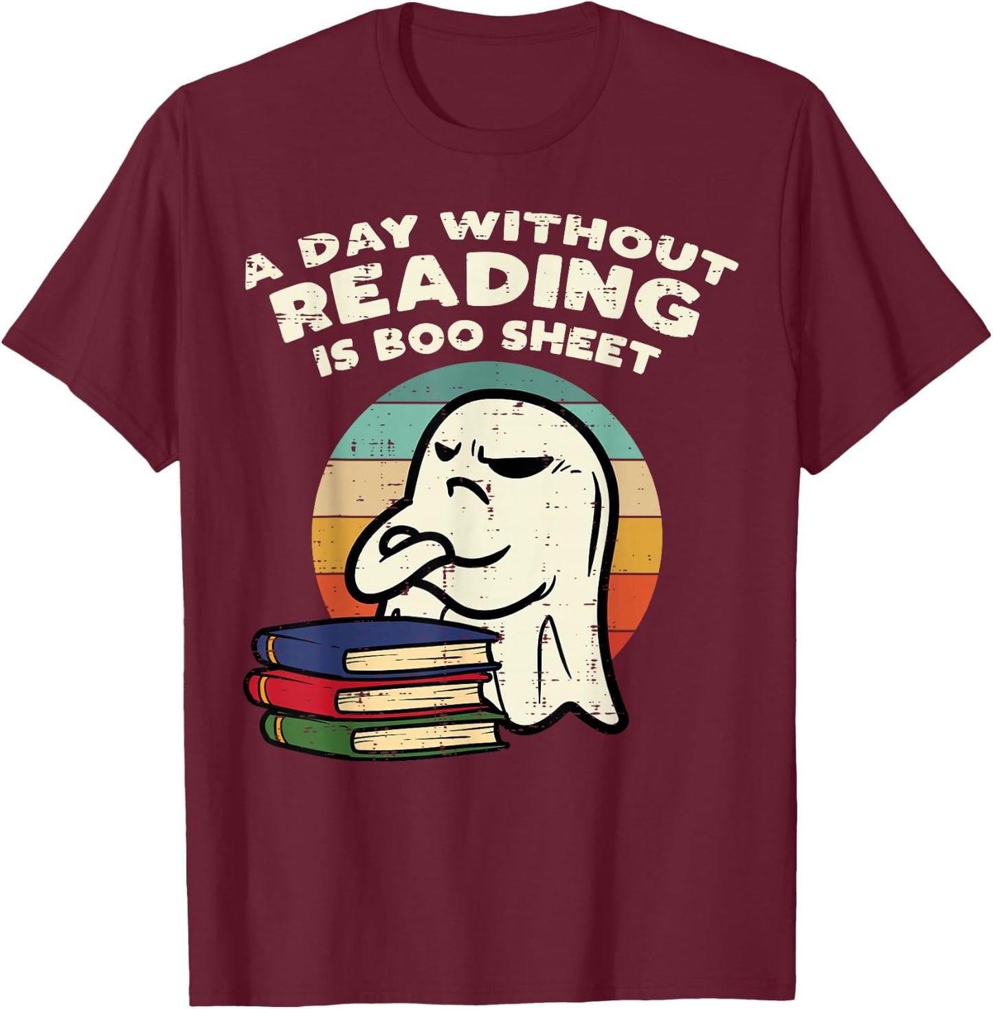 Funny Ghost Read Book Reading Librarian Halloween Men Women T-Shirt - T-Shirt | Maroon
