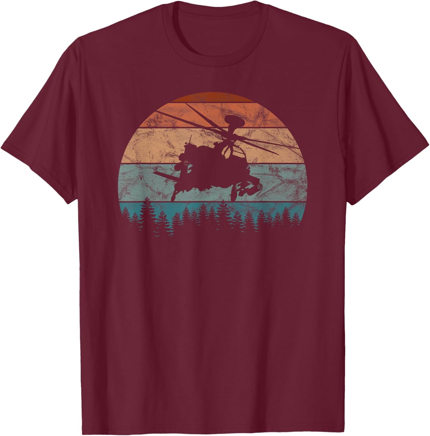 AH-64 Apache Helicopter Retro Vintage T-Shirt - T-Shirt | Maroon