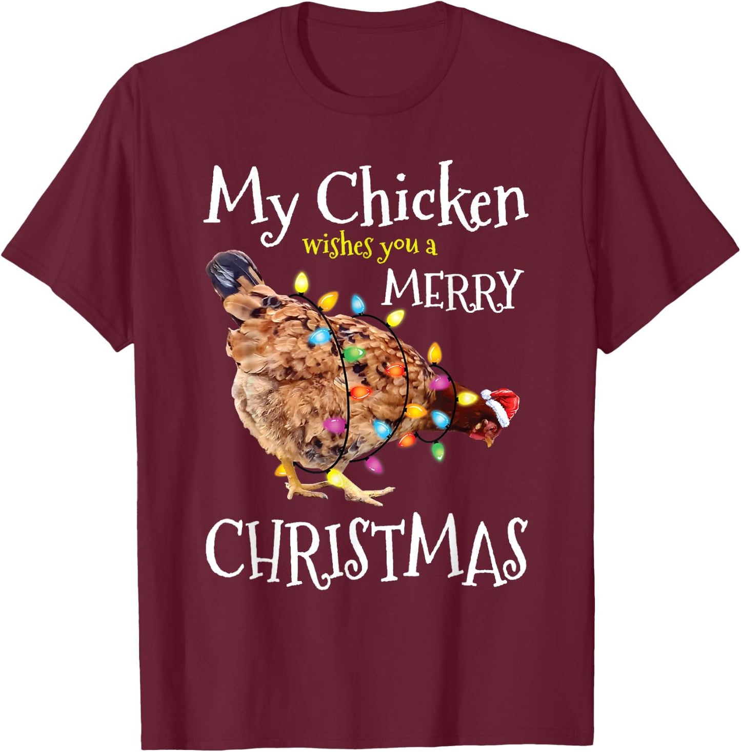 Merry Christmas Chicken Santa Funny Xmas Chicken T-Shirt - T-Shirt | Maroon