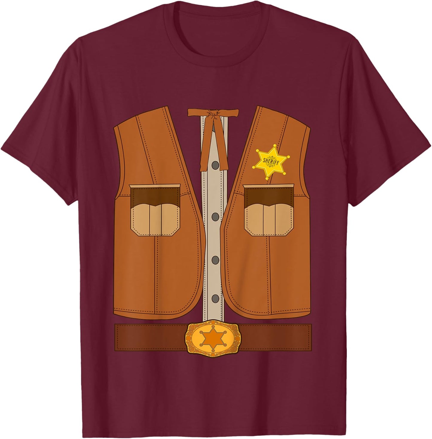Kids Cowboy Western Sheriff Texas Kids Halloween Costume T-Shirt - T-Shirt | Maroon