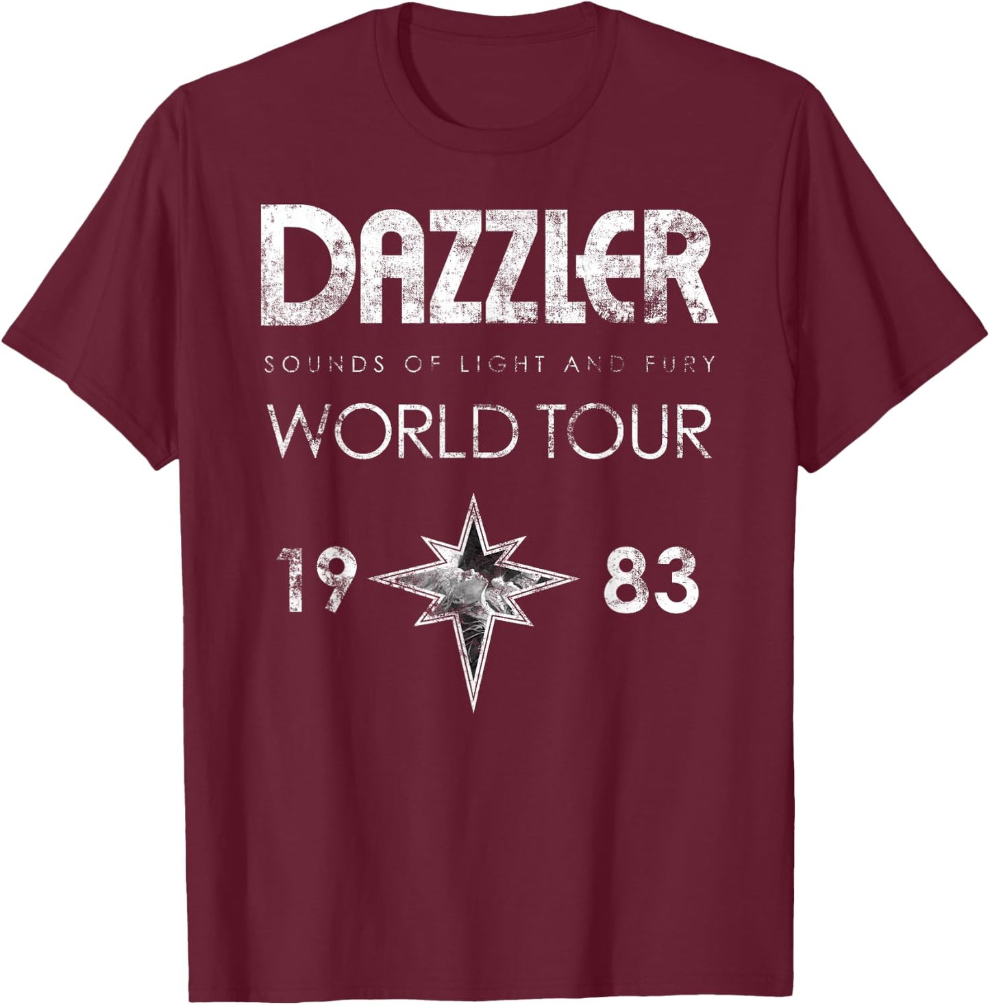 Dazzler Sounds of Light & Fury World Tour 1983 T-Shirt - T-Shirt | Maroon