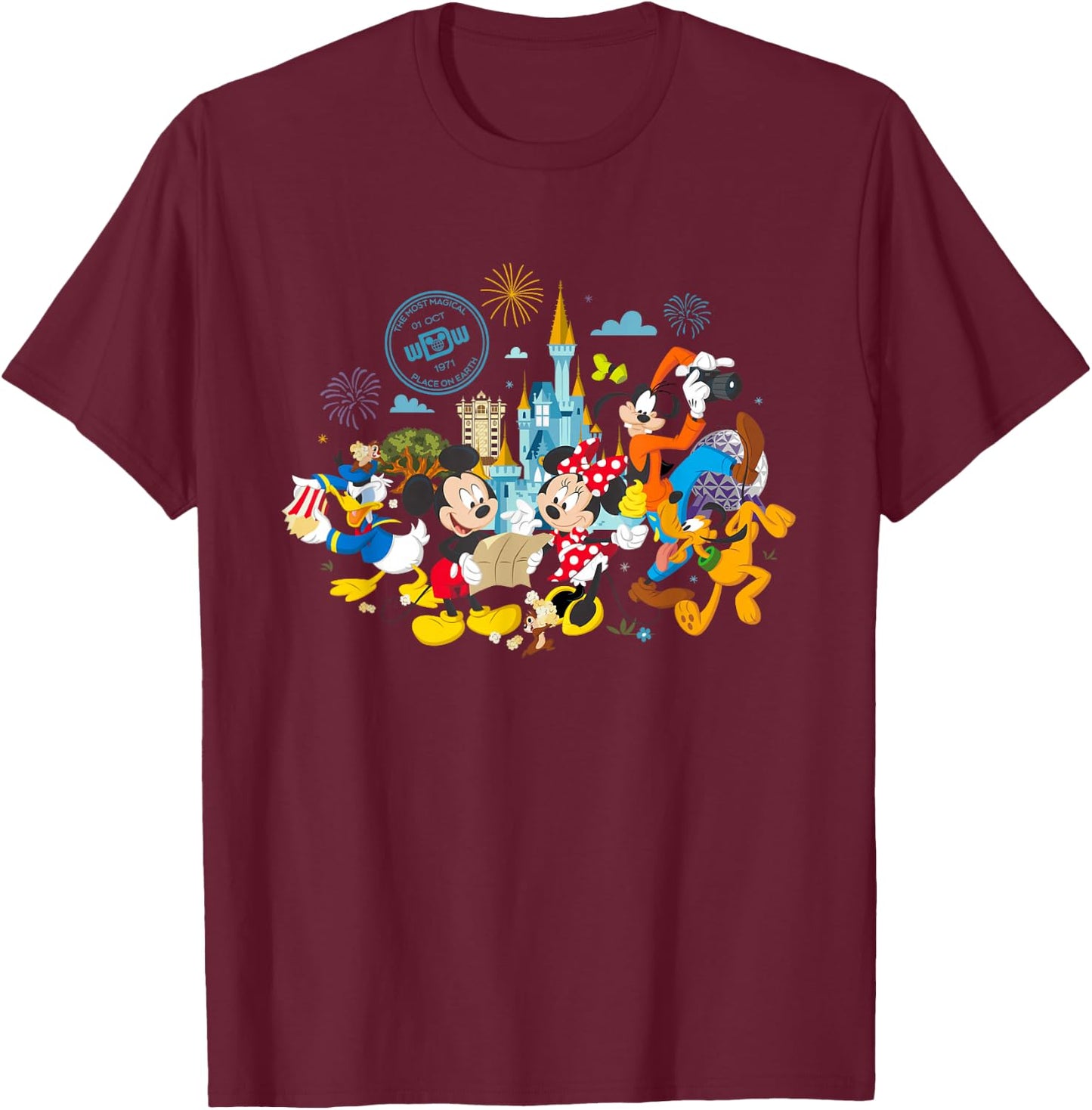 Walt Disney World 50th Anniversary Mickey and Friends Small T-Shirt - T-Shirt | Maroon