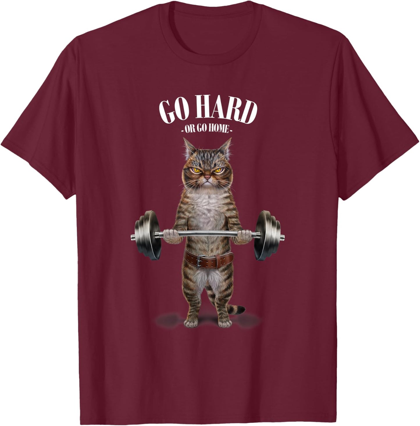 Tabby Cat Weightlifting in Fitness Gym T-Shirt - T-Shirt | Maroon