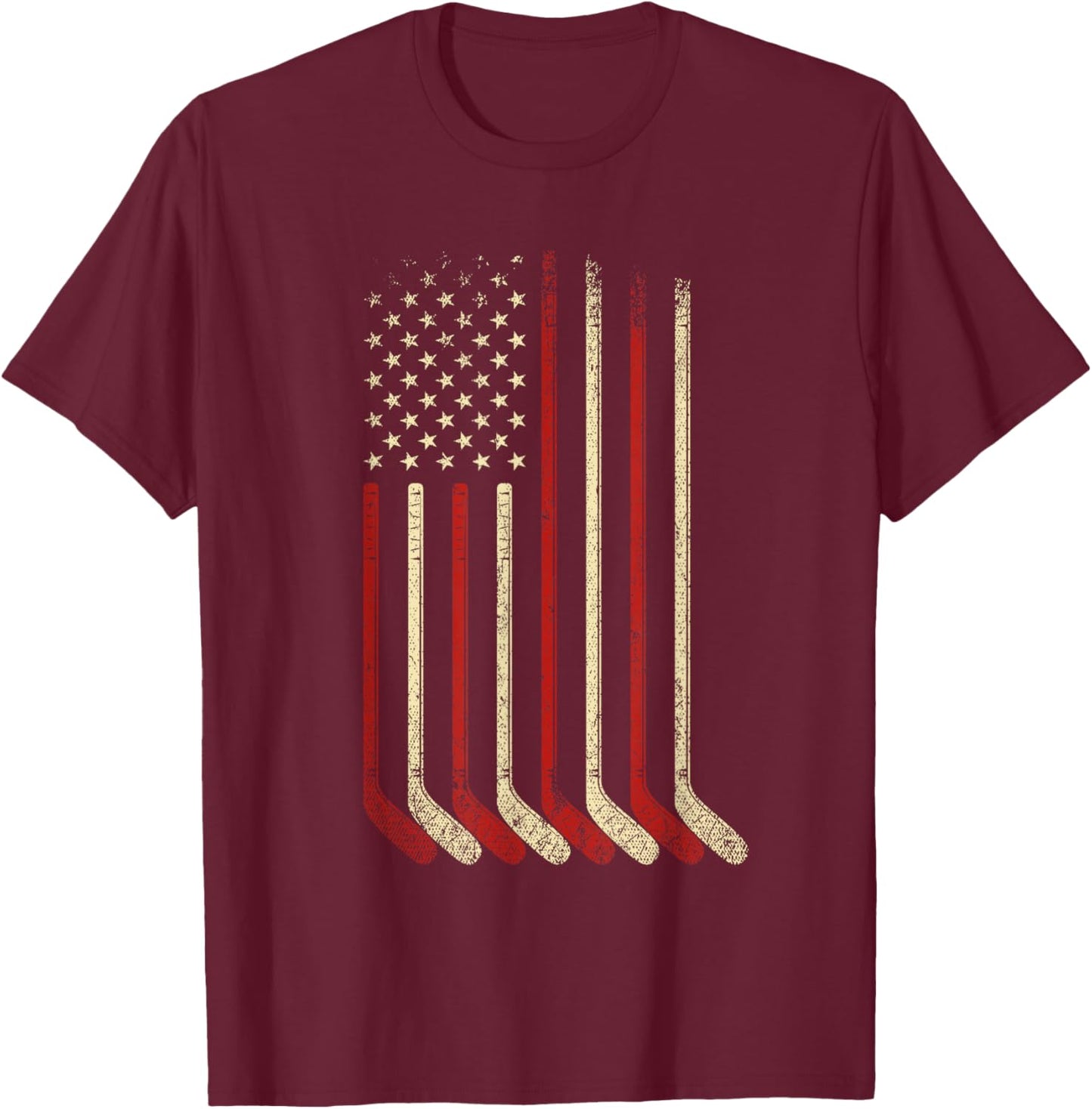 US Flag Patriotic American Hockey Player Ice Hockey T-Shirt - T-Shirt | Maroon