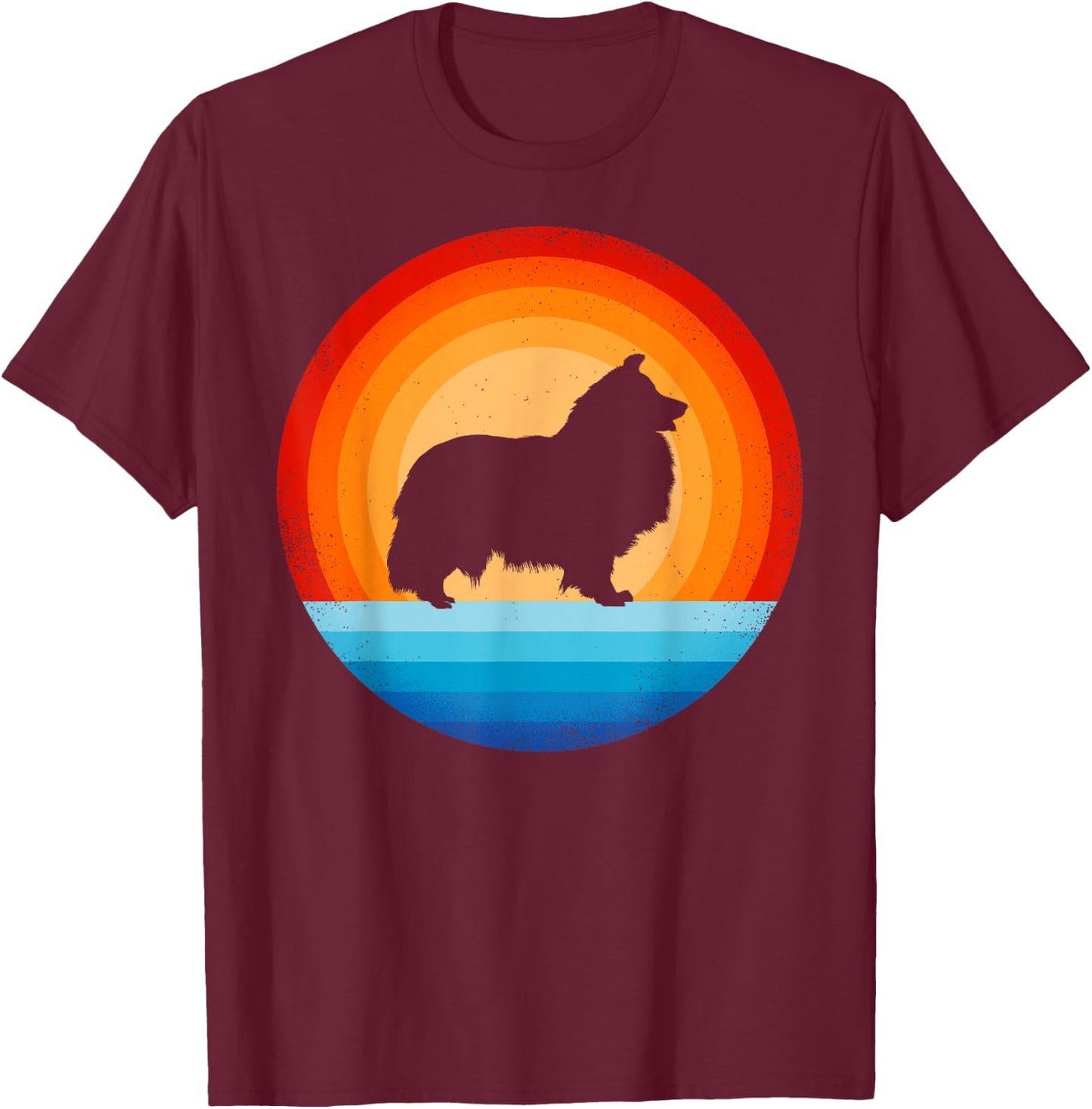 Sheltie Shetland Sheepdog Retro Vintage 60s 70s Sunset Dog T-Shirt - T-Shirt | Maroon