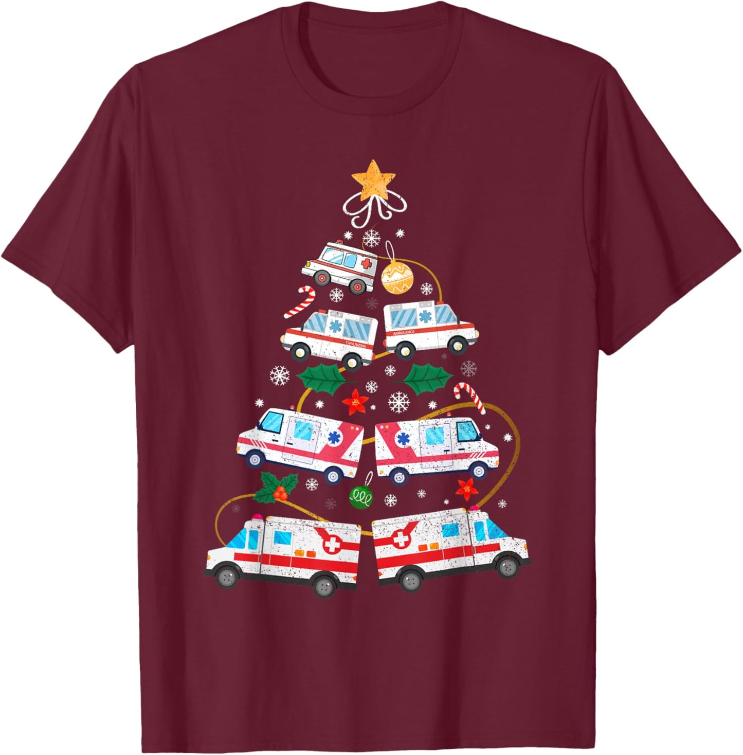 Ugly Christmas Holiday EMT Paramedic EMS First Responder T-Shirt - T-Shirt | Maroon