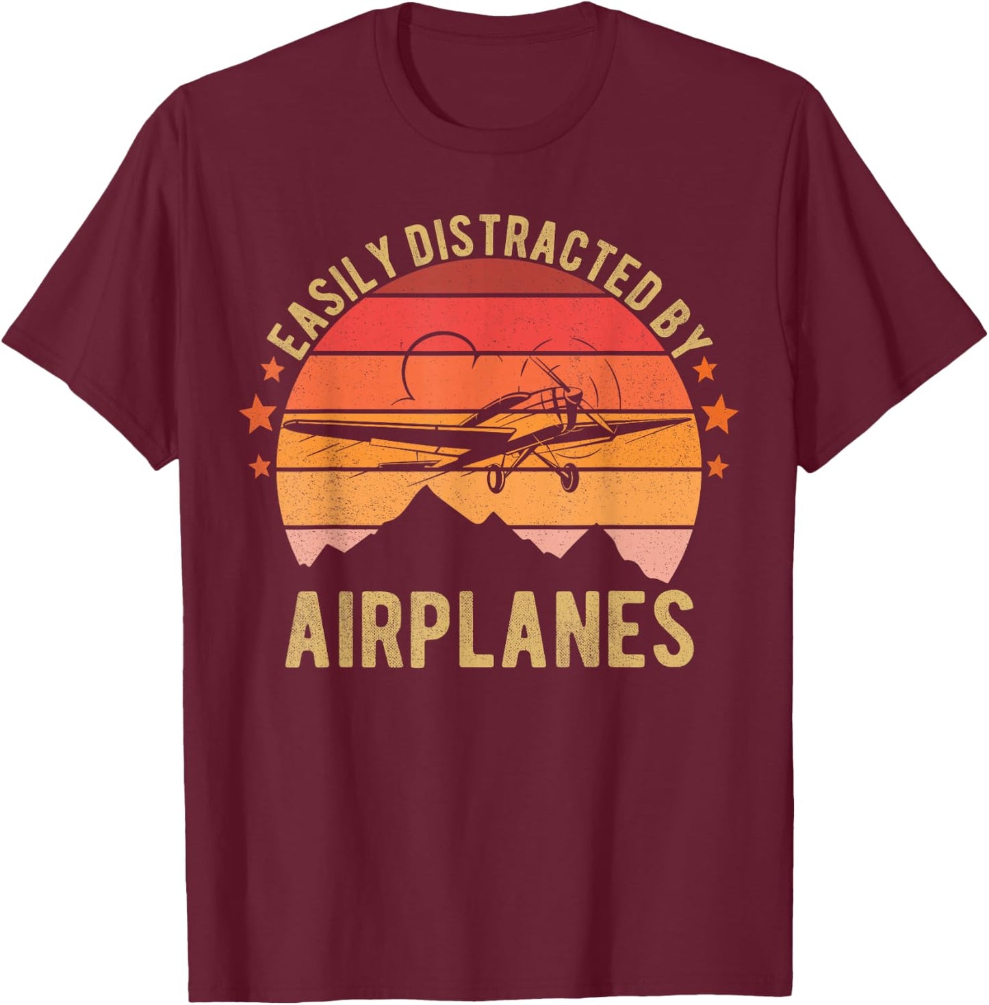 Easily Distracted By Airplanes Lover Pilot Funny Aviation T-Shirt - T-Shirt | Maroon
