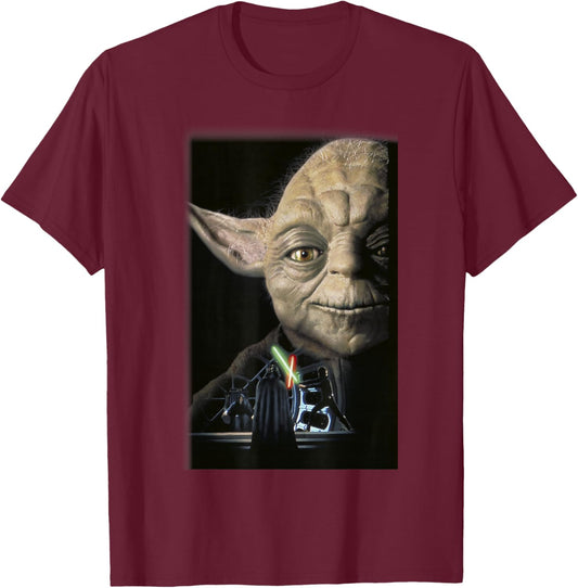 Star Wars Yoda Big Face Lightsaber Battle T-Shirt - T-Shirt | Maroon