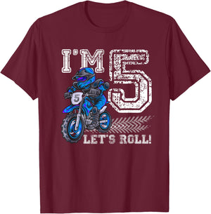 I'm 5 Let's Roll 5th Birthday Dirt Bike Motocross Kids T-Shirt - T-Shirt | Maroon