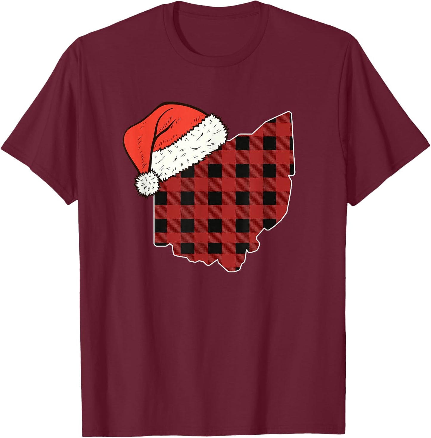 Ohio Plaid Christmas Santa Hat Holiday Matching T-Shirt - T-Shirt | Maroon