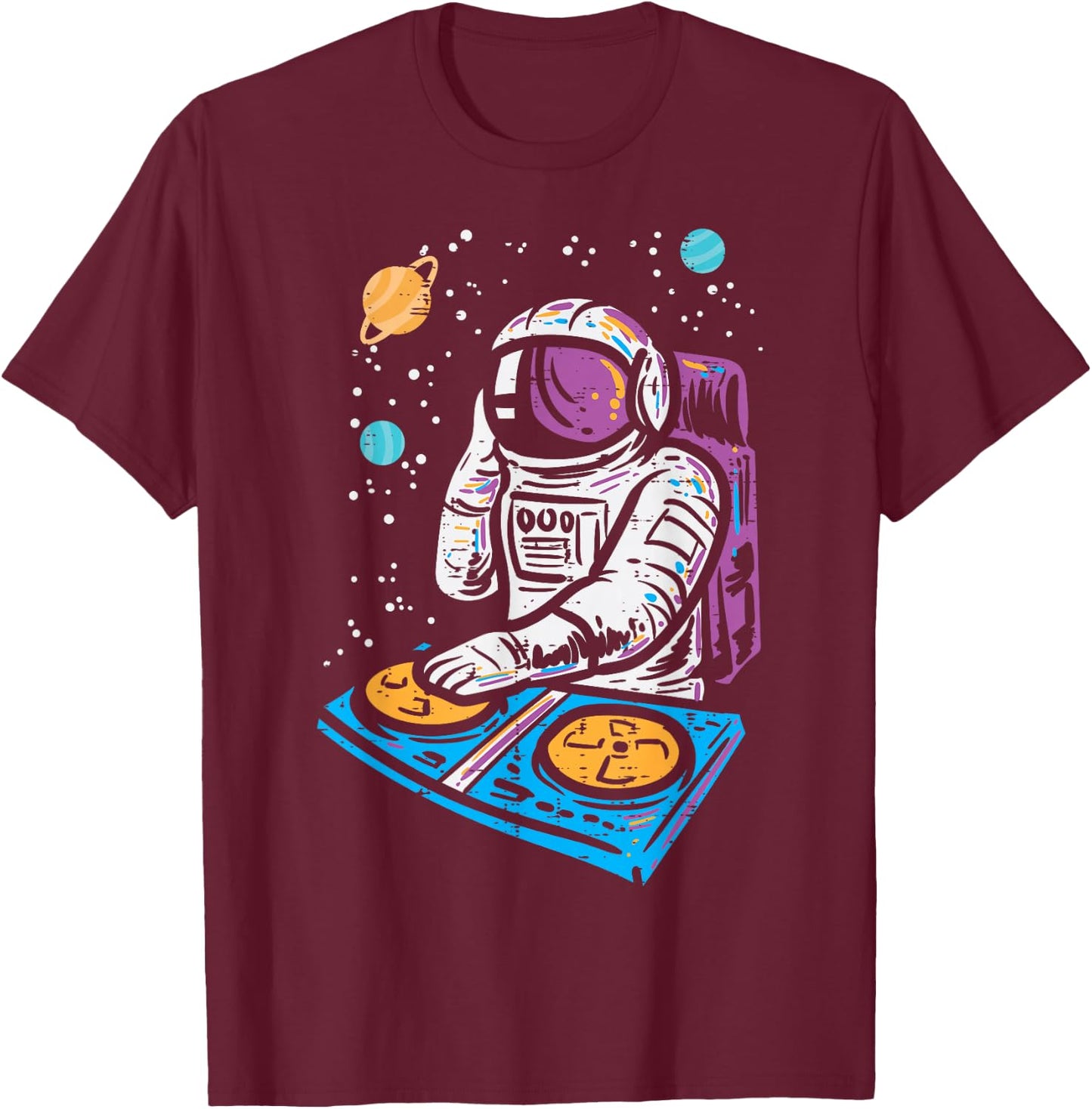 Dj Mixer Astronaut Turntable Space Galaxy Edm Women Men Kids T-Shirt - T-Shirt | Maroon