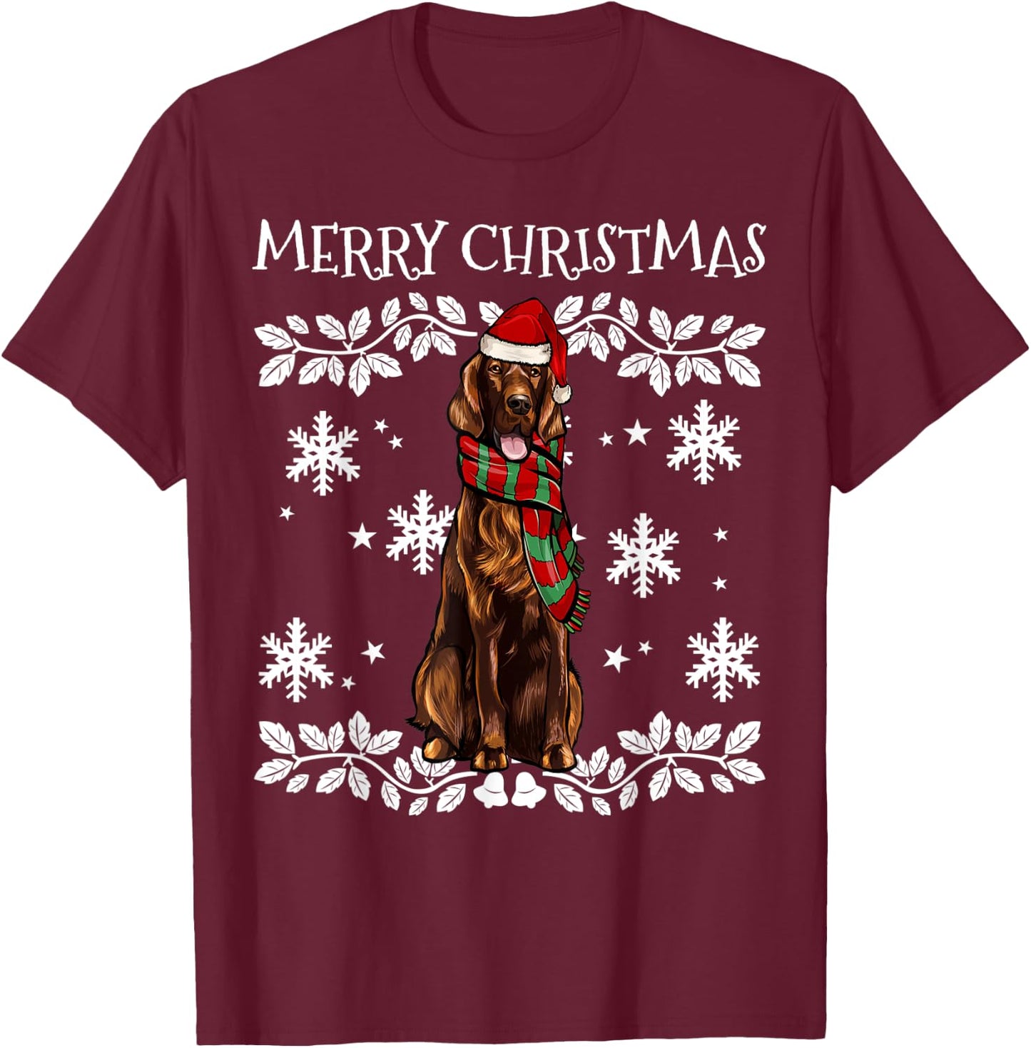 Merry Christmas Setter Irish Ugly Christmas T-Shirt - T-Shirt | Maroon