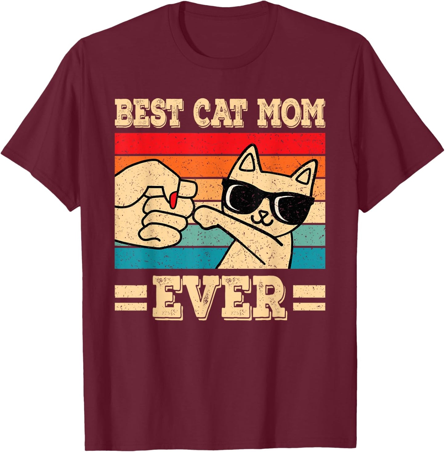 Best Cat Mom Ever Funny Vintage Kitten Lover Retro Women T-Shirt - T-Shirt | Maroon