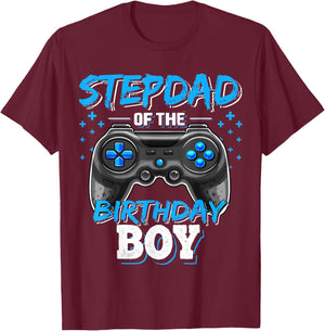 Stepdad of the Birthday Boy Matching Family Video Game Party T-Shirt - T-Shirt | Maroon