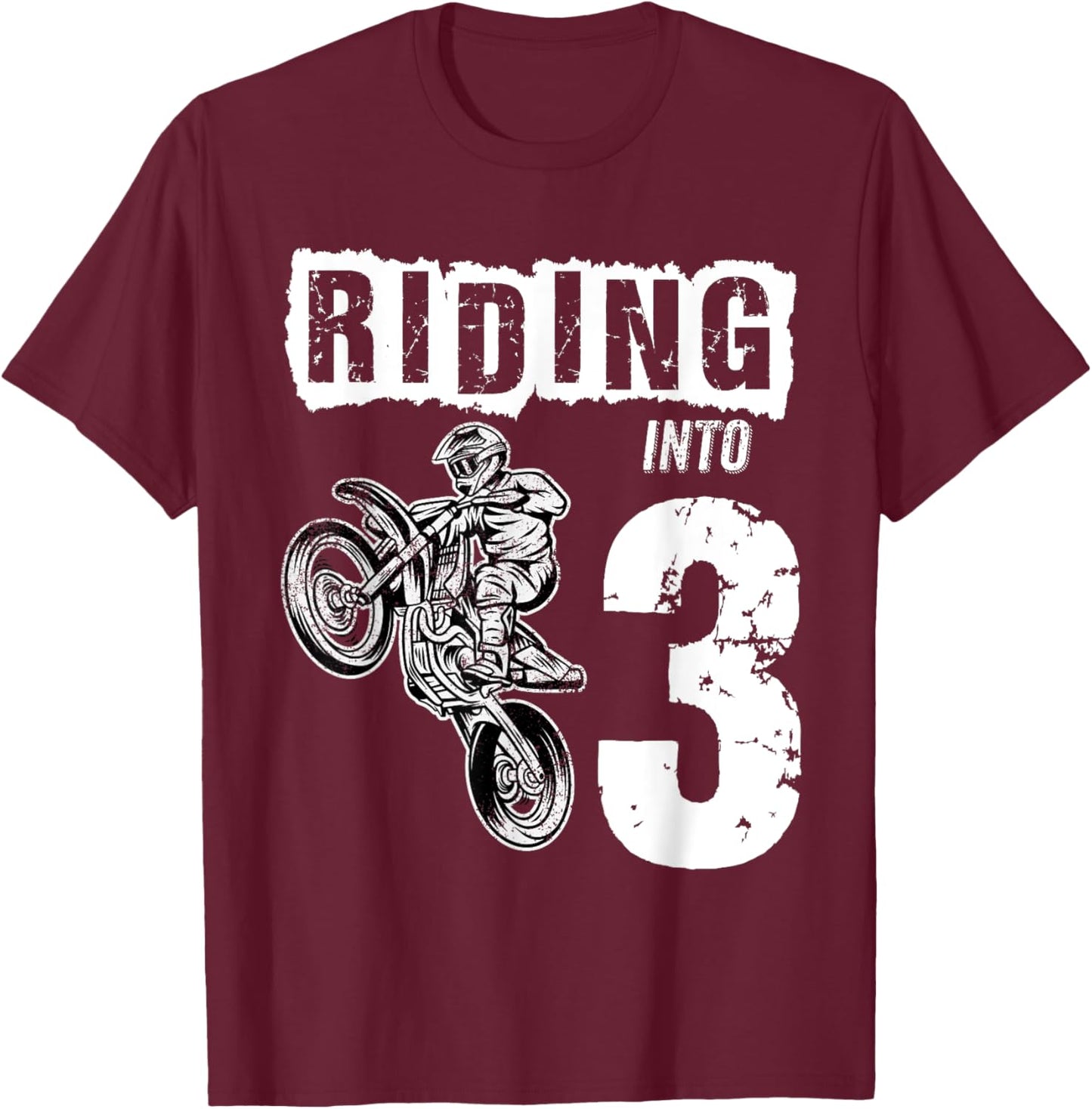 Riding Into 3 Years Old 3rd Birthday Boy Dirt Bike Party T-Shirt - T-Shirt | Maroon