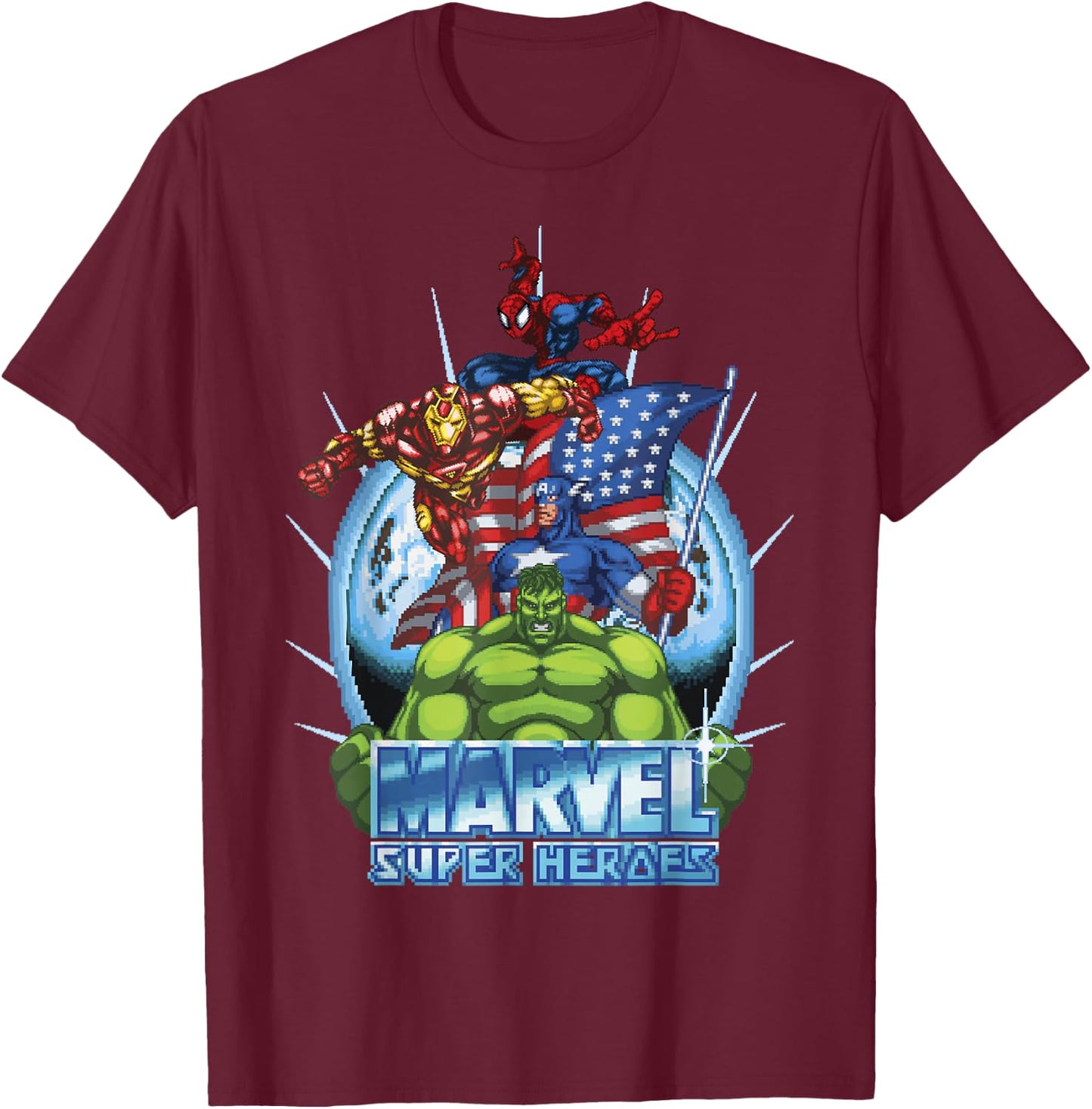 Marvel Avengers Super Heroes Game Action Collage T-Shirt - T-Shirt | Maroon