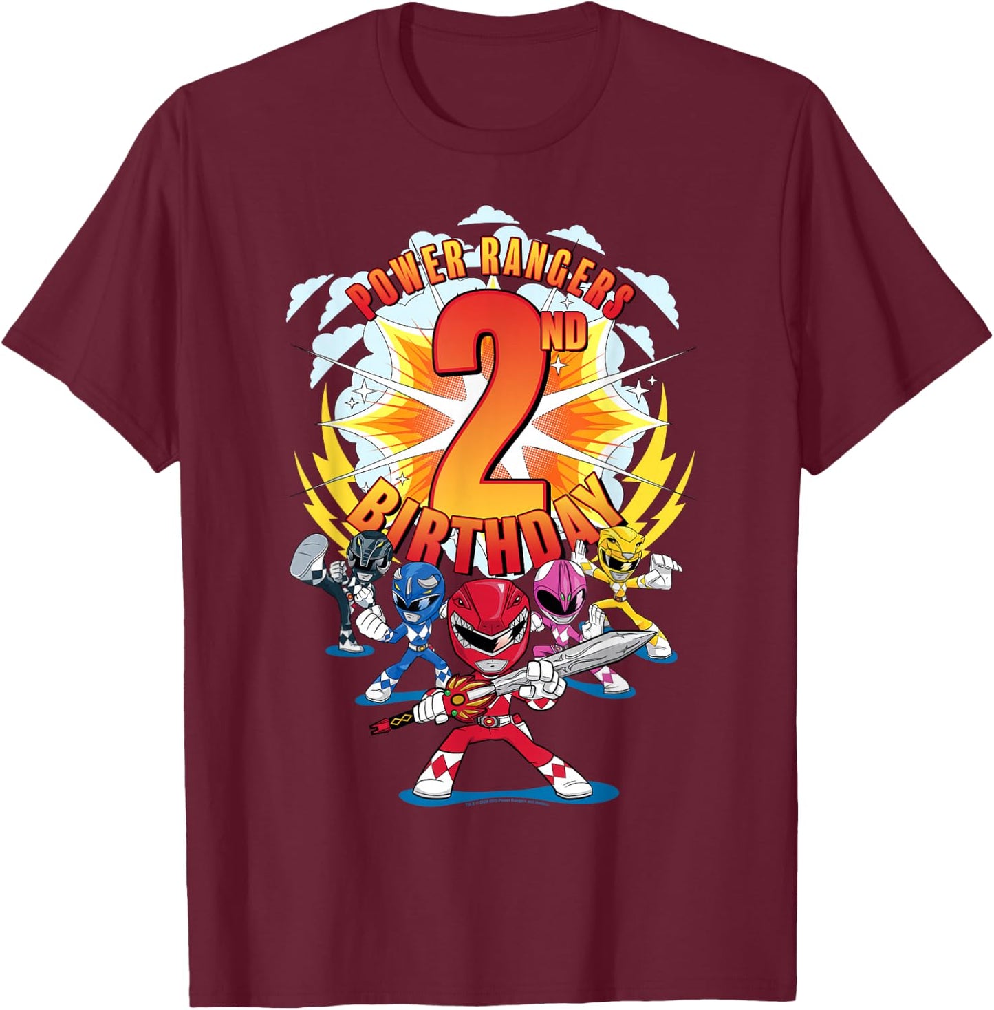 Power Rangers Awesome 2nd Birthday Mini Action Shot T-Shirt - T-Shirt | Maroon