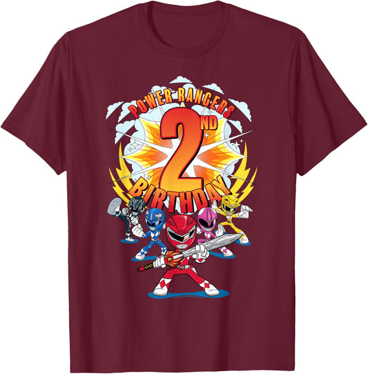 Power Rangers Awesome 2nd Birthday Mini Action Shot T-Shirt - T-Shirt | Maroon