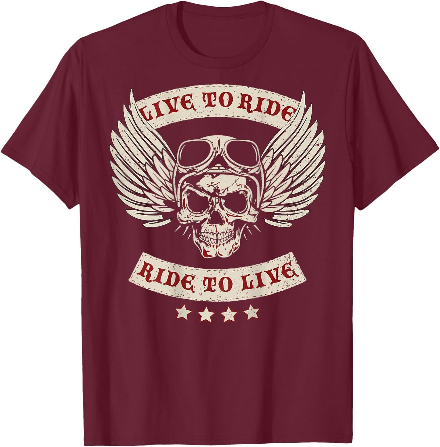Live to Ride Motorcycle MC (Design on Back) T-Shirt - T-Shirt | Maroon