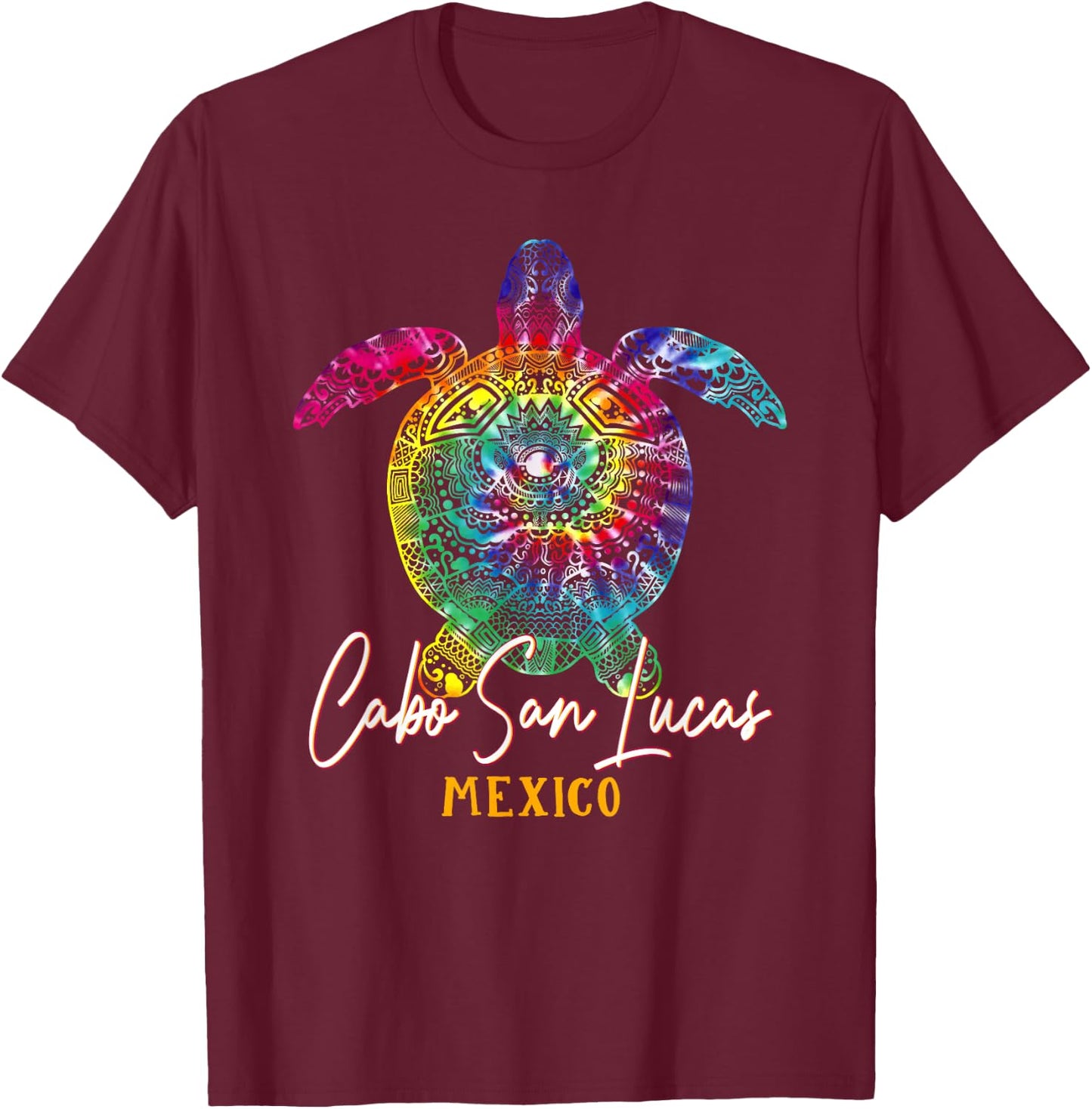 Cabo San Lucas Tie Dye Sea Turtle Matching Family Vacation T-Shirt - T-Shirt | Maroon