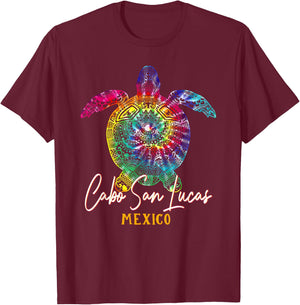 Cabo San Lucas Tie Dye Sea Turtle Matching Family Vacation T-Shirt - T-Shirt | Maroon
