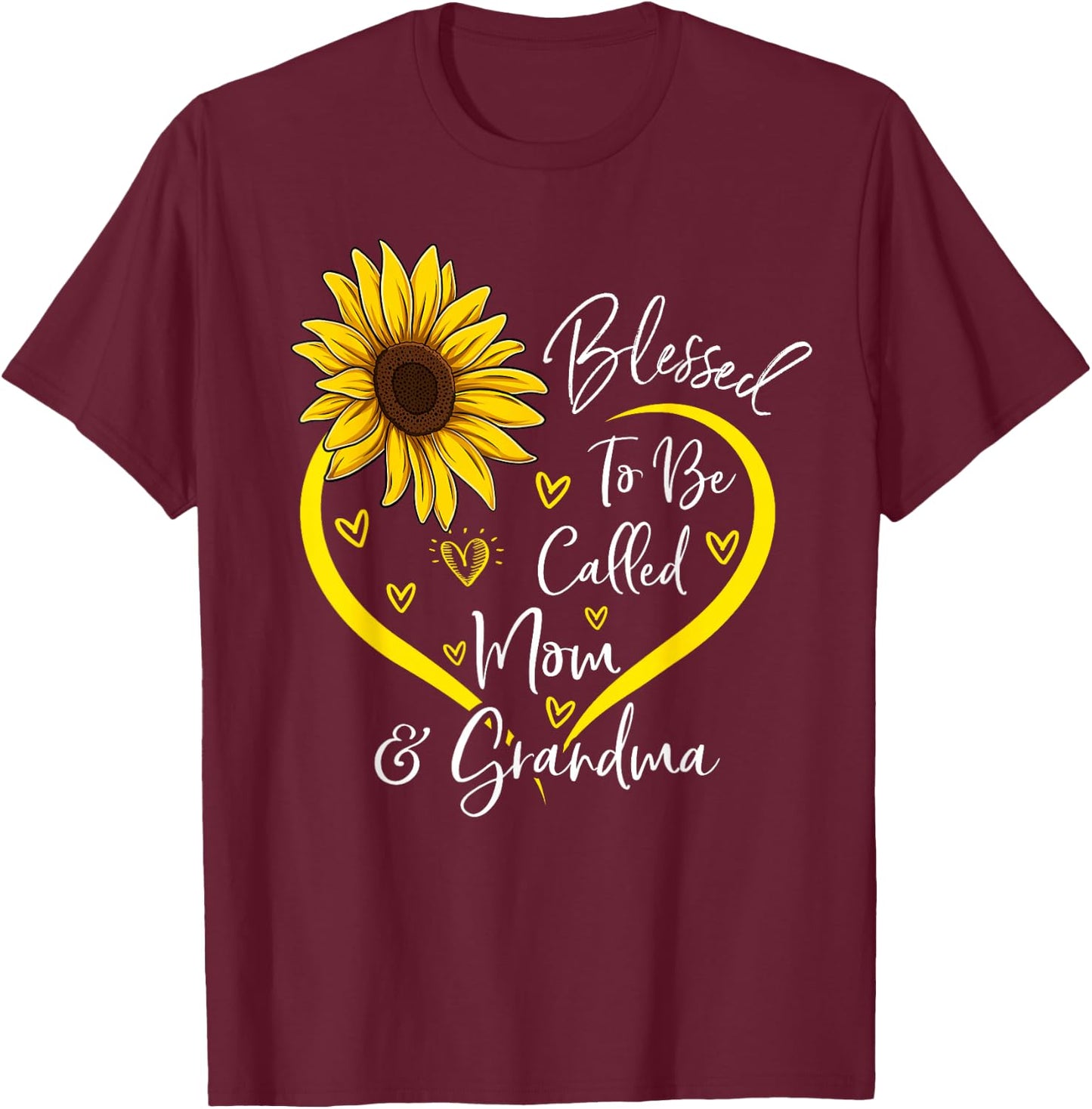 Blessed To Be Called Mom And Grandma Mother's Day Heart T-Shirt - T-Shirt | Maroon