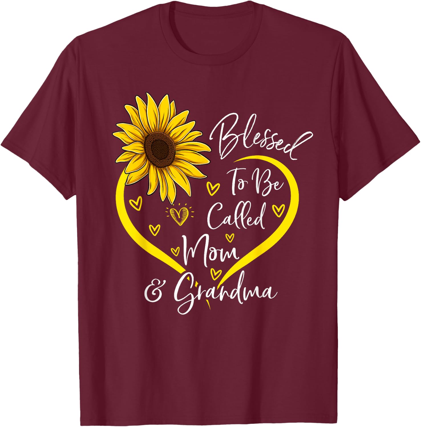 Blessed To Be Called Mom And Grandma Mother's Day Heart T-Shirt - T-Shirt | Maroon