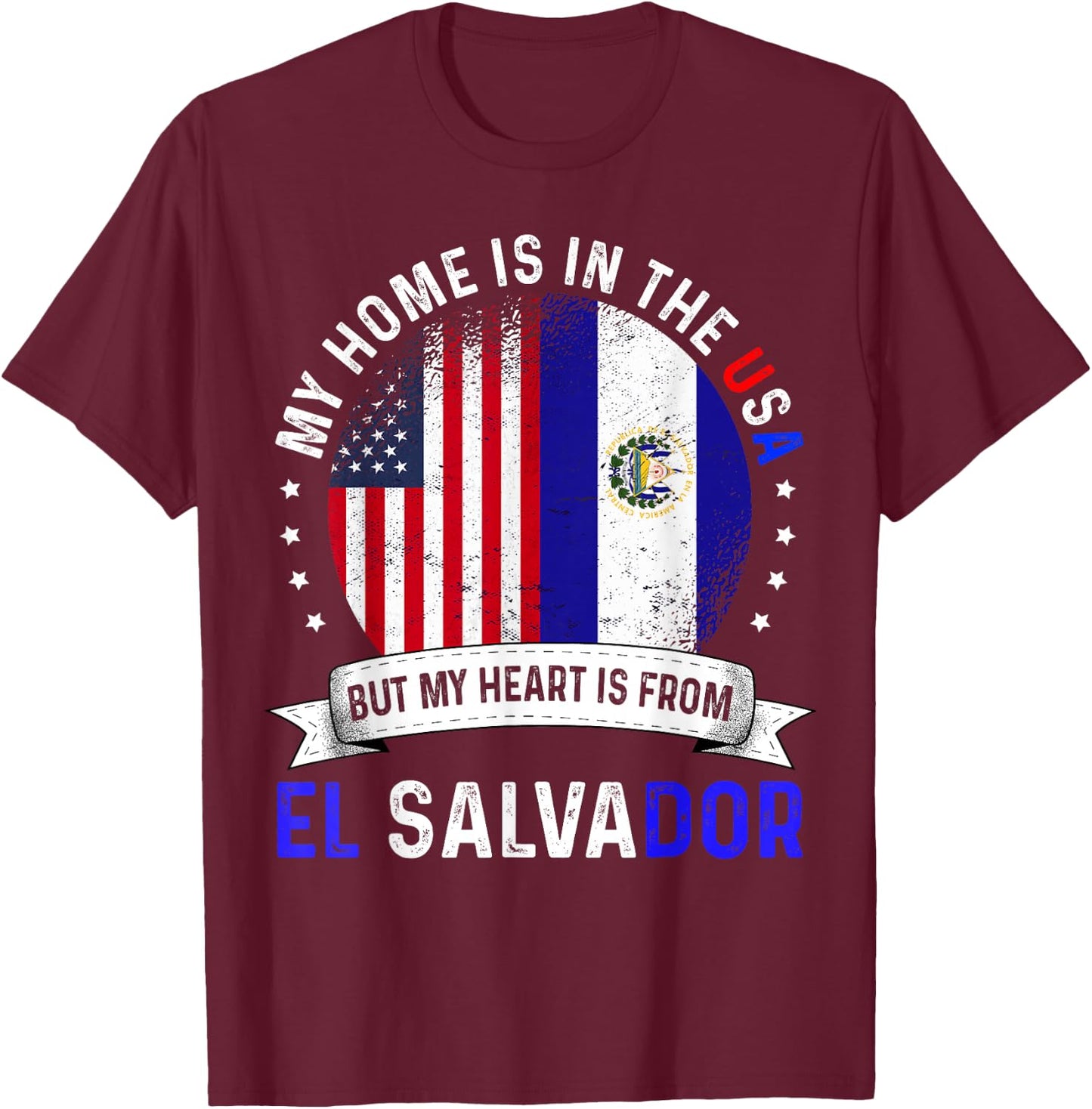 Salvadoran American Patriot Heart is from El Salvador Flag T-Shirt - T-Shirt | Maroon