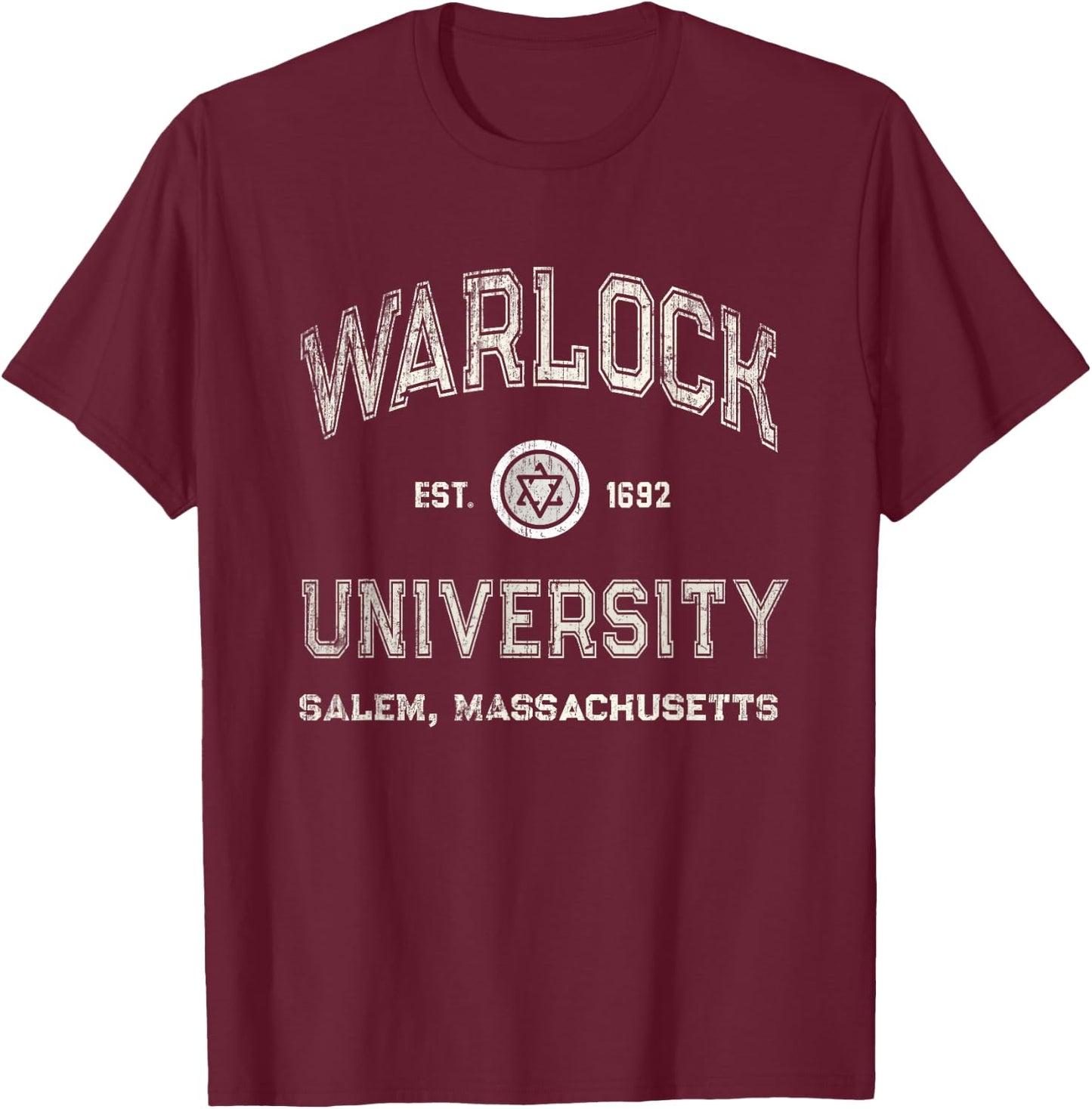 Funny WARLOCK UNIVERSITY Salem Wizard Graduated Witches Crew T-Shirt - T-Shirt | Maroon