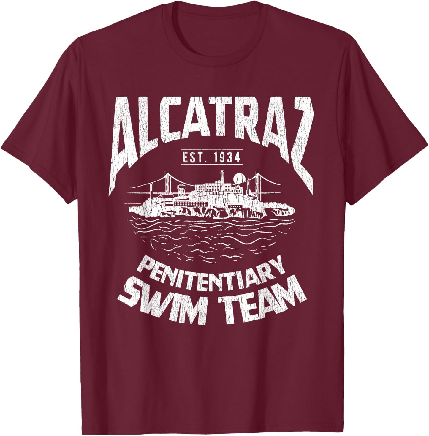 Alcatraz Penitentiary Swim Team T-Shirt - T-Shirt | Maroon