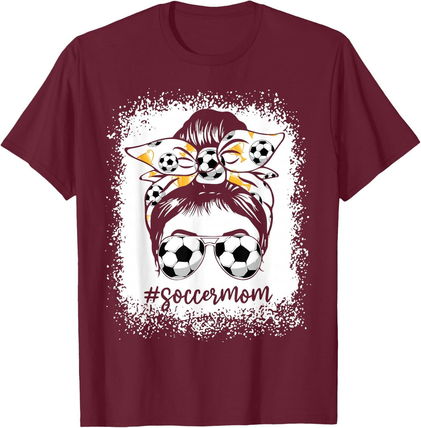Women Bleached Soccer Mom Messy Bun Soccer Lover T-Shirt - T-Shirt | Maroon