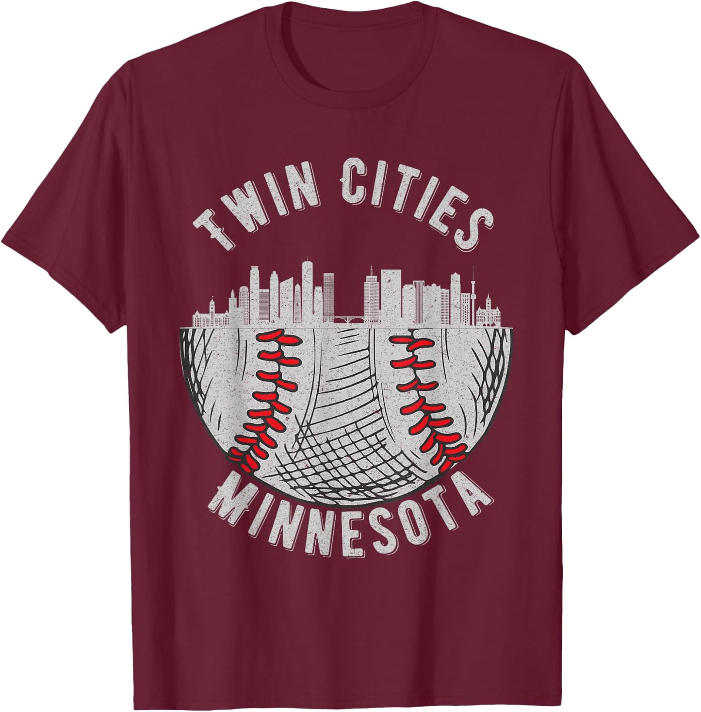 Cool Twin Cities Minnesota MN Baseball Skyline St. Paul-MPLS T-Shirt - T-Shirt | Maroon