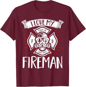 Firefighter Wife Girlfriend Fire Rescue I Love My Fireman T-Shirt - T-Shirt | Maroon