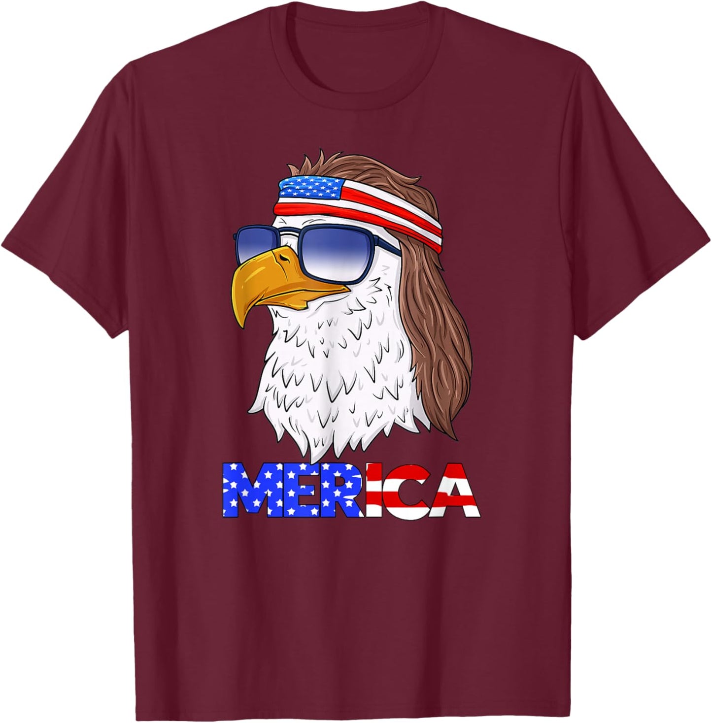 American Bald Eagle Mullet 4th of July USA Flag Funny Merica T-Shirt - T-Shirt | Maroon