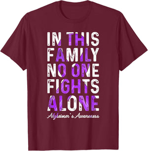 In This Family No One Fight Alone Alzheimer’s Awareness T-Shirt - T-Shirt | Maroon